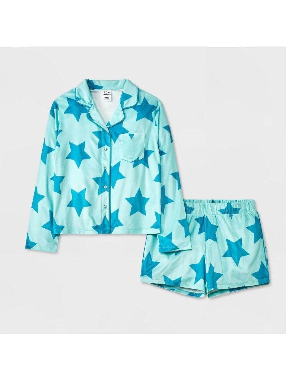 Girls' 2pc 'Stars' Long Sleeve Coat Pajama Set Art Class Blue S